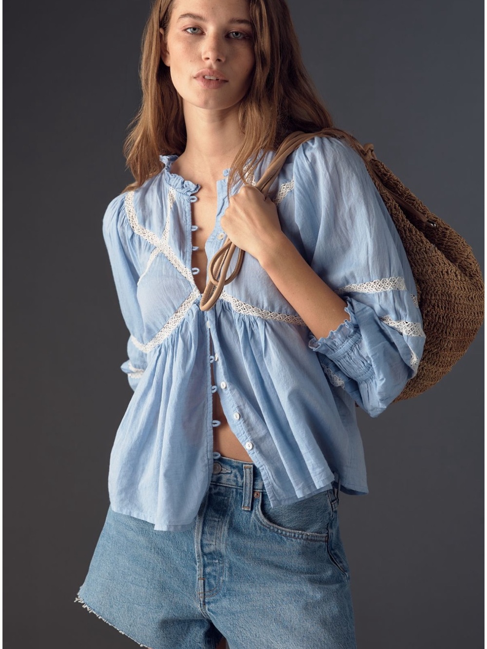 NWT Anthropologie High-Neck Long-Sleeve Embroidered Blouse Top Size Large